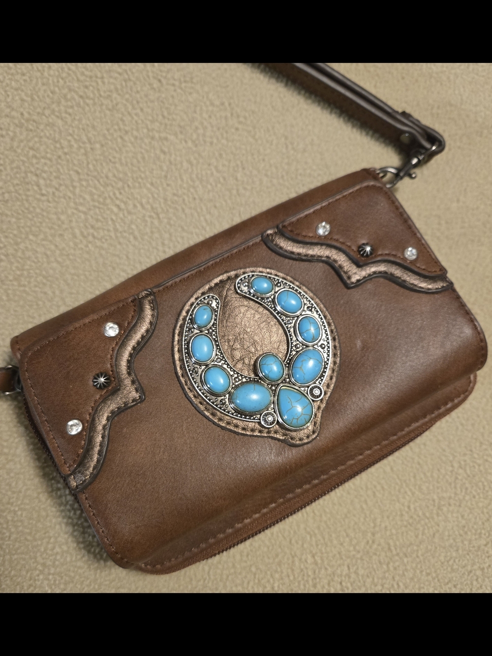 Justin Boots Brown Wristlet with Turquoise Stone Medallion
